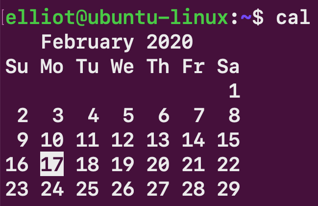 Команда cal в linux
